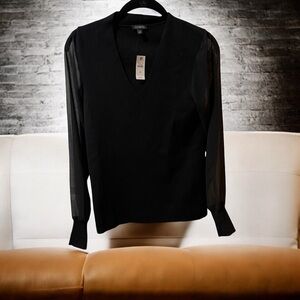 Talbots Womens Top Size XS Black Sweater w/Sheer Long Sleeves NEW W/TAGS